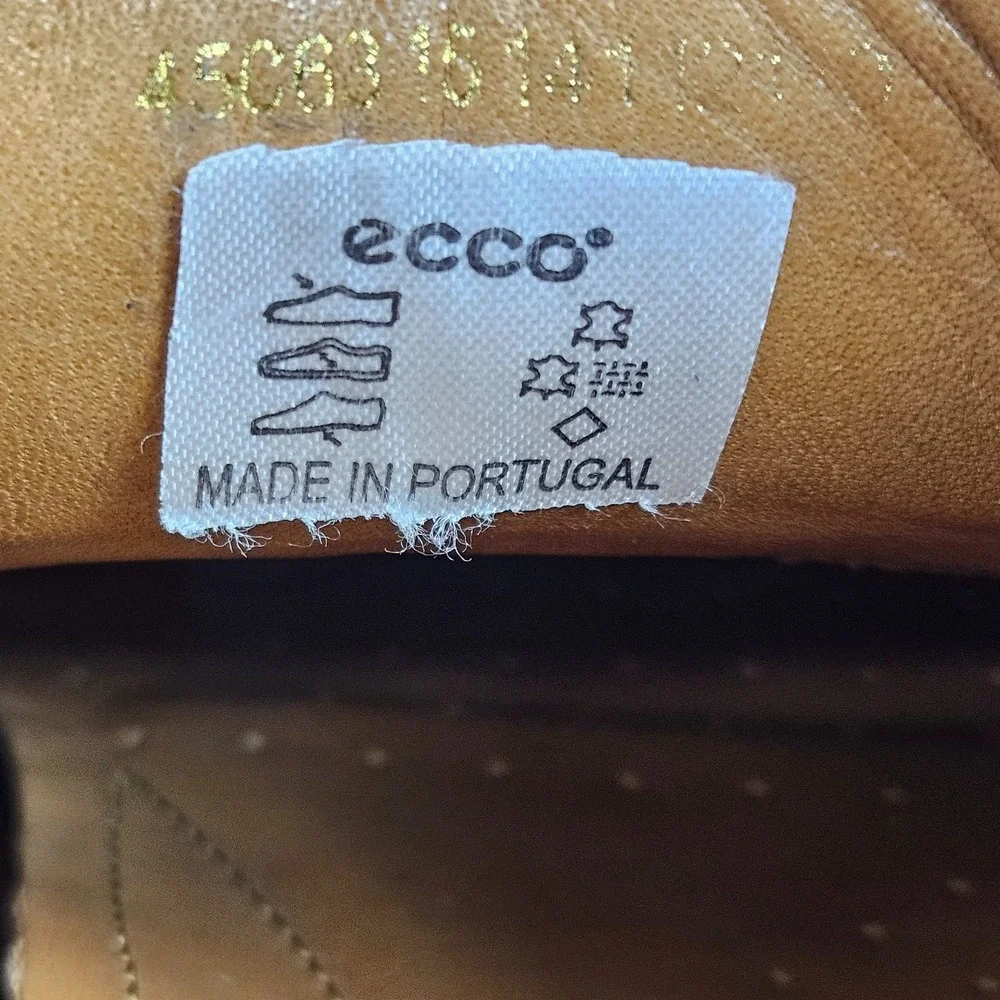 ECCO Mens Shoes 45 US 11 Brown Burnished Leather Apron Toe Derby Shock Point